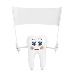 Poster - White Tooth Person Character Mascot and Yellow Road Sign with Free Space for Yours Design. 3d Rendering