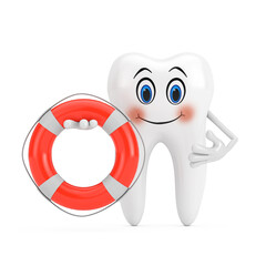 Poster - White Tooth Person Character Mascot with Life Buoy. 3d Rendering