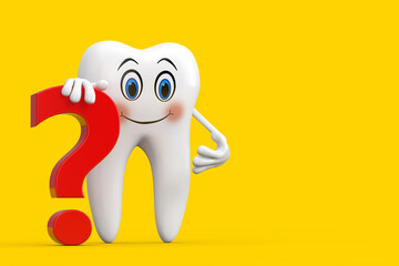 Aufkleber - White Tooth Person Character Mascot with Red Question Mark Sign. 3d Rendering