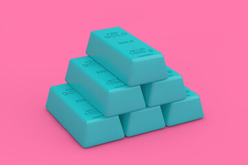 Aufkleber - Stack of Blue Golden Bars in Duotone Style. 3d Rendering