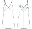 slip dress flat sketch technical illustration. front and back apparel template. women's slip dress CAD mockup.