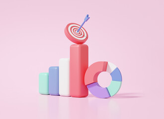 Fototapete - Analytics statistics finance chart graph Optimization Stock market To investing business economics development concept. vision investment arrow target planning. 3d illustration rendering