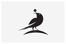 Crow And Clover Leaf Silhouette Logo Template