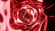 Abstract Tunnel Of Glow Red Liquid Metal Or Glass With Reflections And Glare. 3d Motion Graphic Render Background