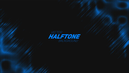 Poster - Abstract vector torn blue halftone background. Scrathed dotted texture element. Diagonal composition