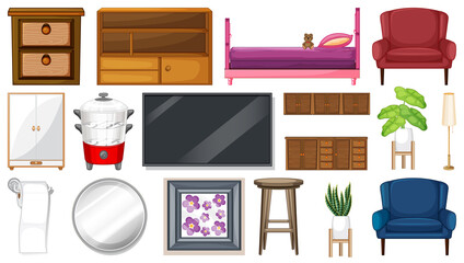 Wall Mural - Furniture and household appliances on white background
