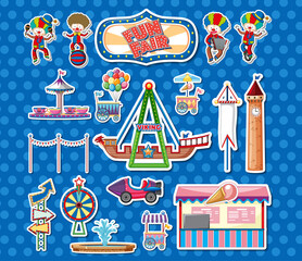 Sticker - Sticker set of amusement park objects and cartoon characters