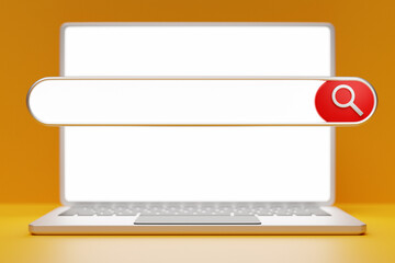 Poster - 3D illustration of a laptop with an open browser tab on the screen. Internet search using smartphone.