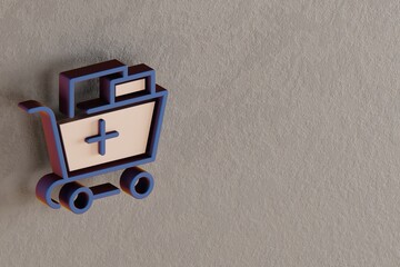 Aufkleber - Beautiful abstract illustrations Blue and Golden Shopping Cart with Plus symbol icons on a wall beton background. 3d rendering illustration. Background pattern for design. Online Shopping..