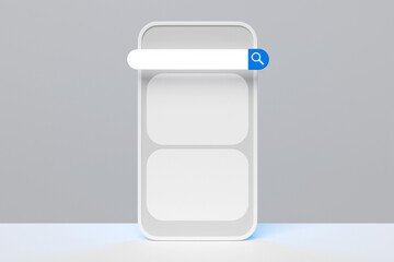 Poster - 3D colorful illustration of a modern smartphone with an information search bar on a white background. 