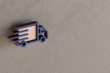 Poster - Beautiful abstract illustrations Blue and Golden Delivery Truck  symbol icons on a wall beton background. 3d rendering illustration. Background pattern for design. Online Shopping..