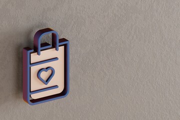 Aufkleber - Beautiful abstract illustrations Blue and Golden Shopping Bag And Heart symbol icons on a wall beton background. 3d rendering illustration. Background pattern for design. Online Shopping..
