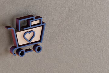 Aufkleber - Beautiful abstract illustrations Blue and Golden Shopping Cart And Star symbol icons on a wall beton background. 3d rendering illustration. Background pattern for design. Online Shopping..