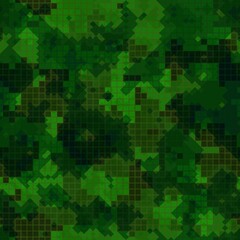Wall Mural - Seamless digital woodland pixel camo texture vector for army textile print