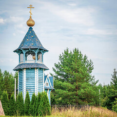 blue wooden bell tower