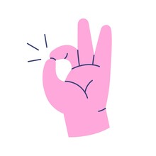 Hand Showing OK Gesture, Accepting, Approving, Agreeing To Smth. Okay Fingers Sign Icon. Good Great Positive Signal Of Satisfaction. Colored Flat Vector Illustration Isolated On White Background