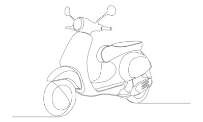 Wall Mural - single line drawing of classic motor scooter isolated on white background, line art vector illustration