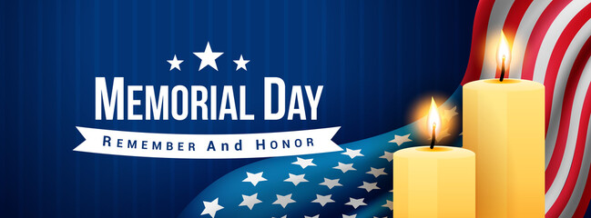 Wall Mural - Memorial Day - Remember and honor banner vector illustration. Remembrance Candles on USA flag