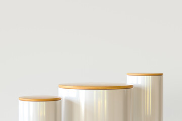 Poster - 3D Illustration. Three wooden cylinder podiums on an isolated background.