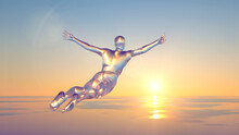 3d Illustration Of The Flight Of A Transparent Man At Dawn In Lucid Dreams