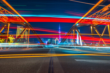 Wall Mural - vehicle light trails at city road, shanghai, china.