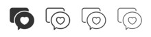 Heart In Speech Bubble Icons Collection In Two Different Styles And Different Stroke. Vector Illustration EPS10