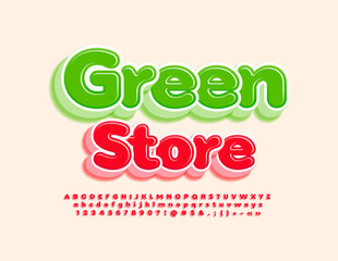 Wall Mural - Vector colorul Emblem Green Store. Modern Red 3D Font. Artistic Alphabet Letters and Numbers set