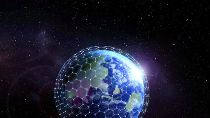 Wall Mural - global network connection. earth in open space and digital web, illustration