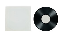 Vinyl Record In White Paper Case. Mockup Vinyl Envelope. Music Album Sleeve. Music Vintage Style. Classic Audio. Analog Sound. Flat Lay Isolated On White Background