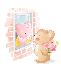 Wall Mural - little lovely bear couple illustration