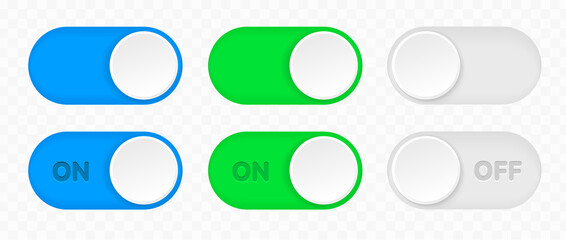 Poster - On and Off toggle switch icons. Switch toggle buttons ON OFF. Material design switch buttons set. Open and close ui icons. Active and Inactive icon. Stock Vector.