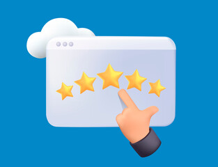 Poster - click women's men's hand gives the rating five stars. customer rating feedback concept from the clie
