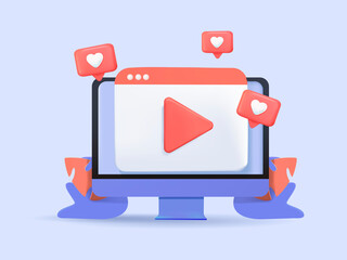 Poster - Video player template for web or mobile apps. 3D Web Vector Illustrations. multimedia player for apps, sites and video