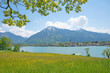 Leinwandbild Motiv pictorial spring landscape lake Tegernsee, view to Rottach-Egern tourist resort. upper bavaria