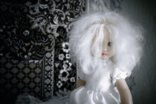 Pale Doll With White Hair And Red Lips