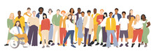 Different People Stand Side By Side Together. Flat Vector Illustration.