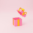 Empty open gift box on pink background. 3d render