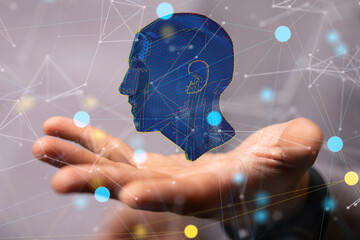 Poster - Human head and brain.Deep learning , Machine learning and artificial intelligence , AI Technology,