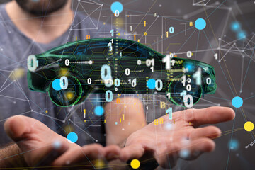 Poster - Autonomous car with HUD graphic of Navigation system driving
