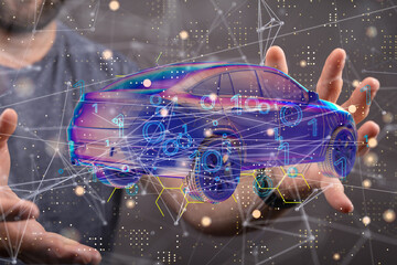 Poster - Autonomous car with HUD graphic of Navigation system driving