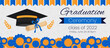 © VctAn - High school graduation ceremony and party invitation template. Greeting card concept for social media. Graduation cap with diploma and blue decoration. Vector illustration banner