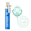 Realistic oxygen cylinder tank with mask vector illustration. Compressed liquid pure gas tube