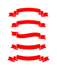 Poster - Red ribbons with curved edges set. Decorative festive banners vector collettion isolated on white background.