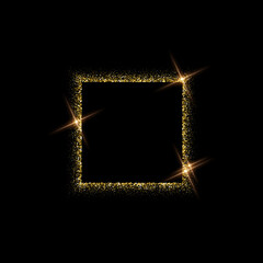 Poster - gold glitter frame with shiny confetti on border, 3d realistic elegant glowing sand