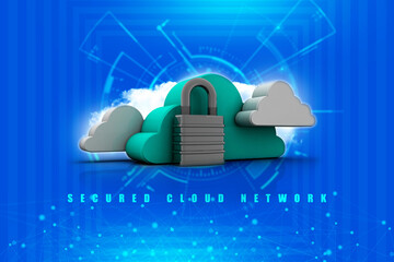 Poster - 3d rendering Cloud computing, security
