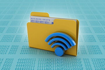 Poster - 3d illustration WiFi symbol with cloud folder
