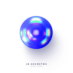 Poster - 3d render realistic primitive. Glossy holographic geometric shape isolated on white background. Iridescent trendy design, thin film effect. Vector.