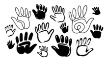 Handprints Icon Set. Hand With Fingers Silhouette. Abstract Simple Symbol Vector