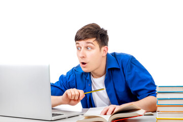 Poster - Surprised Young Man with Laptop