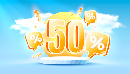 Wall Mural - Mega sale special offer, Summer 50 off sale banner. Sign board promotion. Vector